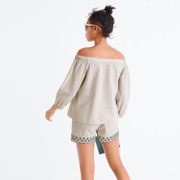 Madewell Indigo-Striped Jardin Off-the-Shoulder Peasant Top - Picture 2 of 16